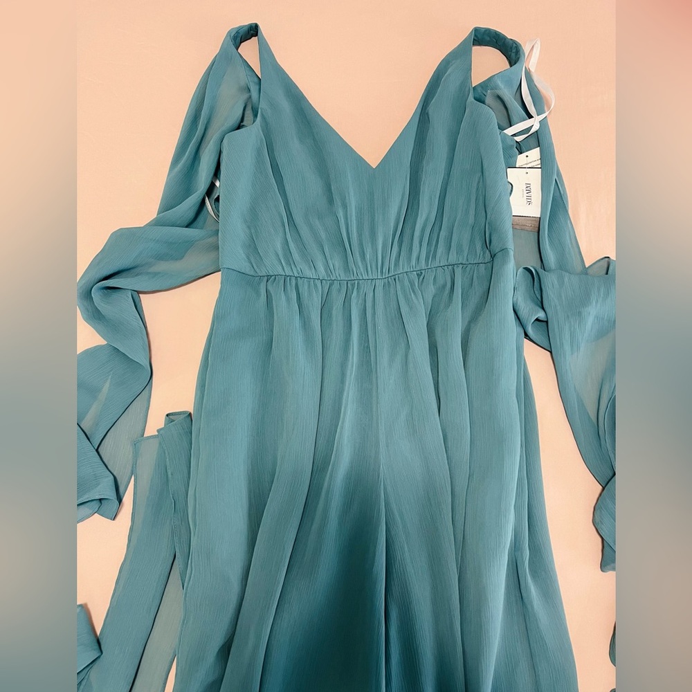 David’s Bridal Teal Blue Chiffon Tank Jumpsuit Size 10